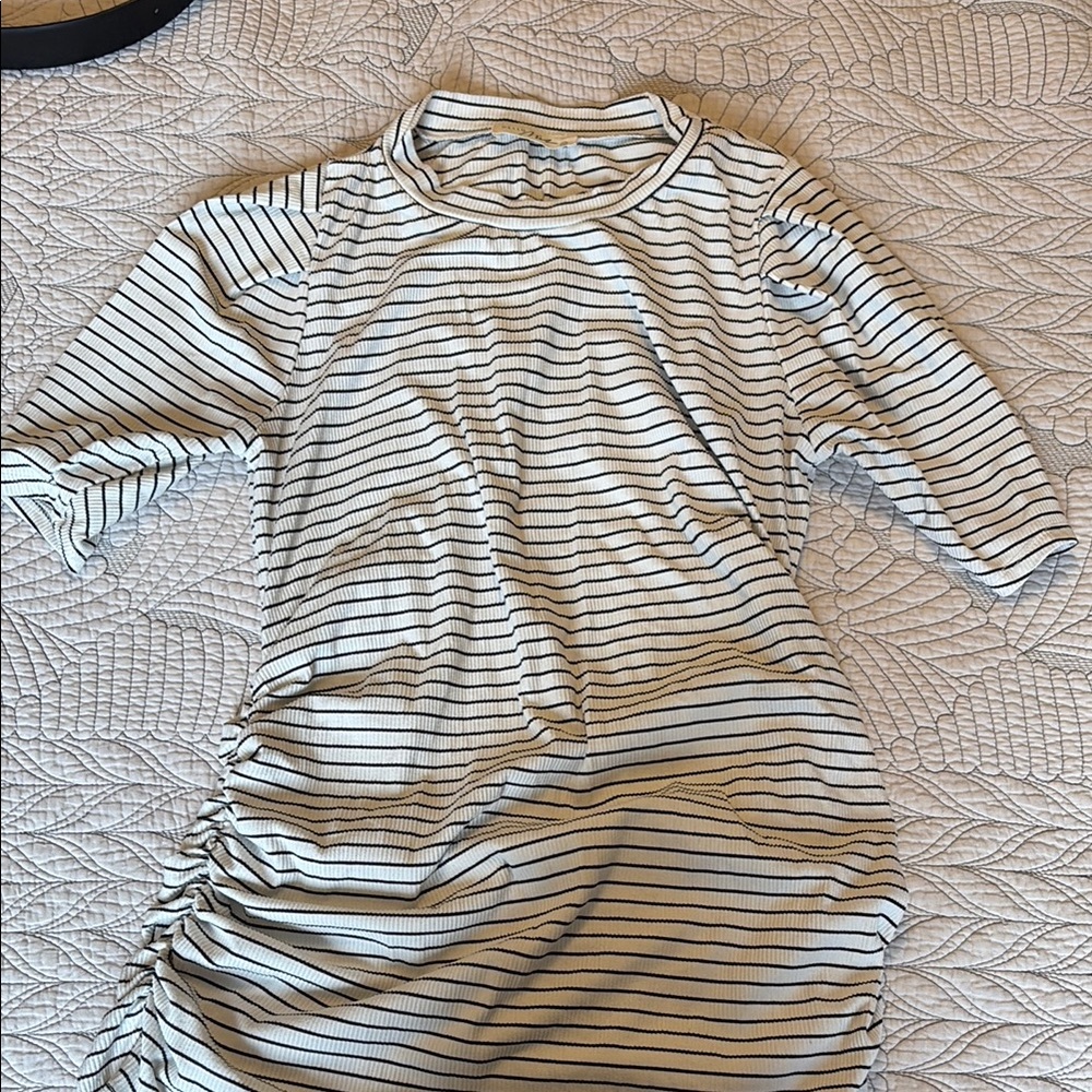 Striped White and Black Maternity Top